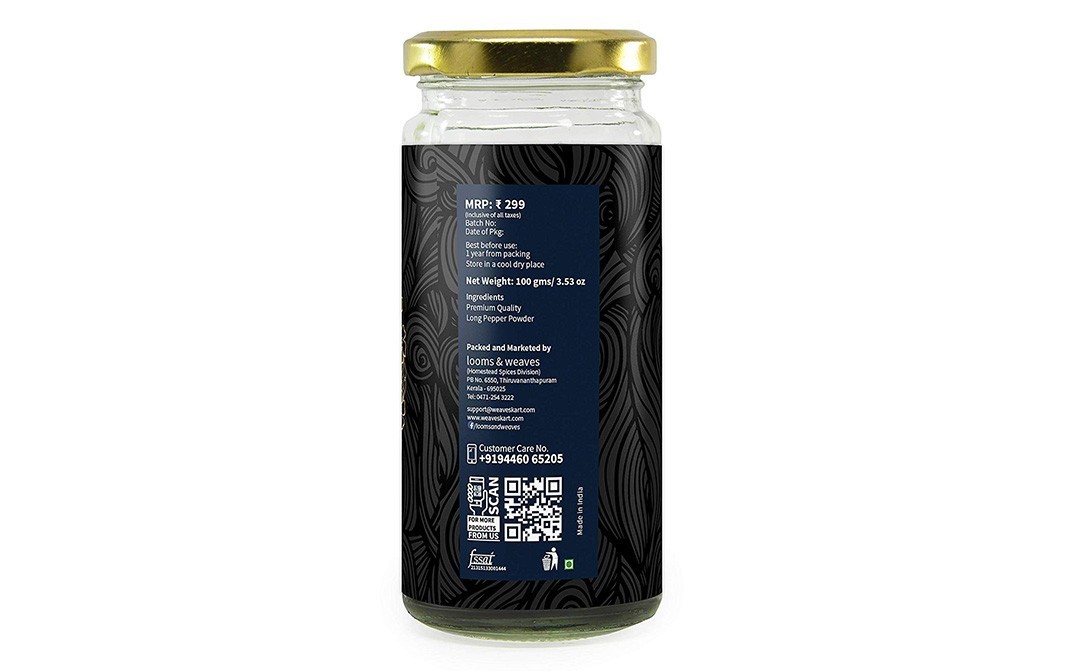 Looms & Weaves Long Pepper Powder    Glass Jar  100 grams